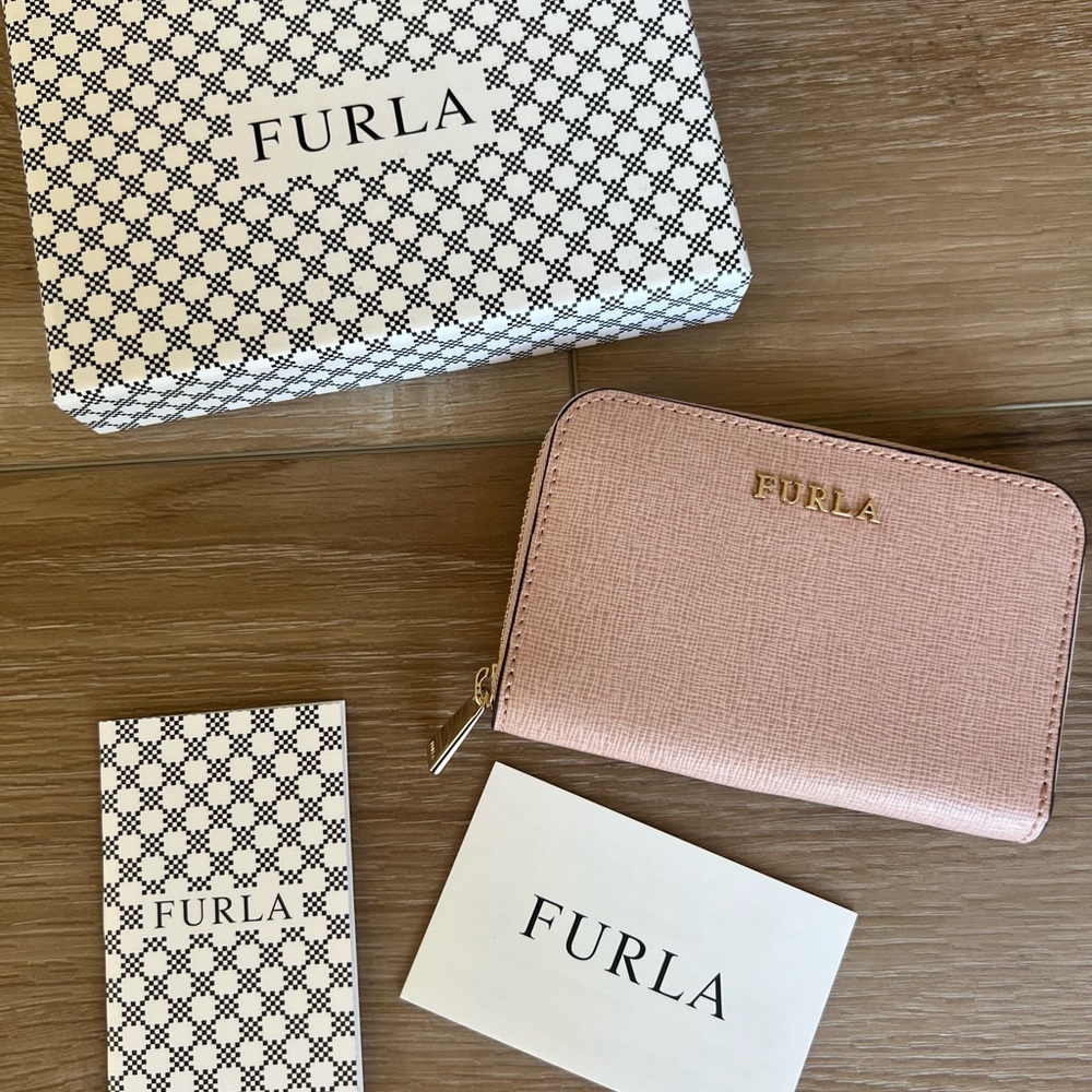 FURLA Blush Pink Compact Zip Around Wallet NIB